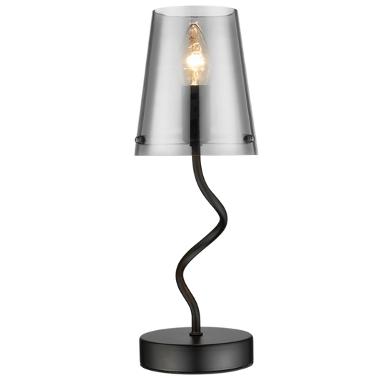 TL823 Bright Star MATT BK BLK METAL TABLE LAMP SMOKY GLASS SHADE 1X60W SES