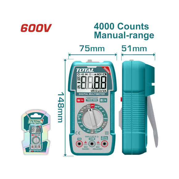 Total Digital Multimeter 600V 4000 Counts Professional TMT536002