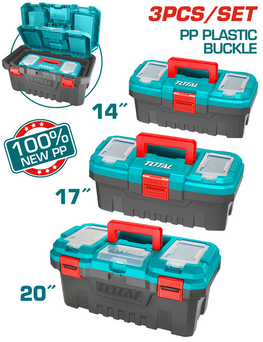 Total 3 Pcs Plastic Tool Boxes Set 14+17+20" Professional TPBXK0031