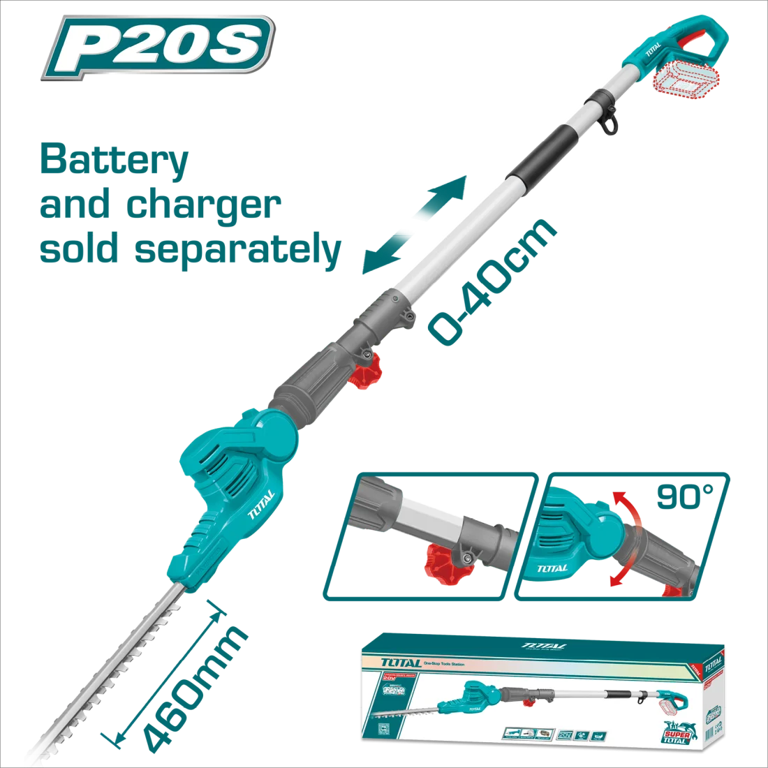Total Lithium-ion Pole Hedge Trimmer Solo Garden Tool Tpht201601