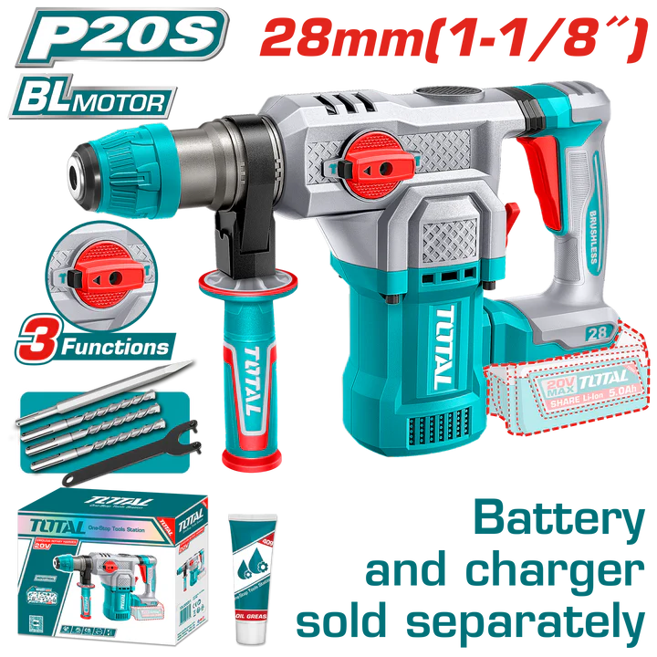 Total 20v P20s Cordless Rotary Hammer Solo 930rpm Trhli20286
