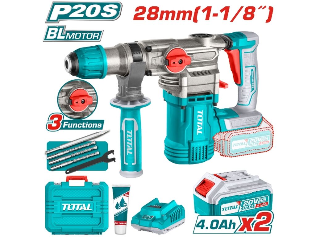 Total 20v P20s Lithium-ion Rotary Hammer Solo 930rpm Trhli20288