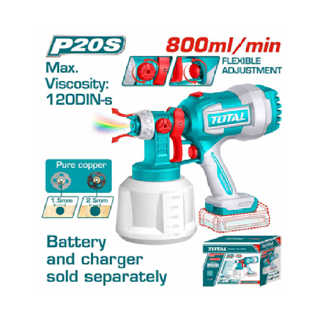 Total 20v P20s Cordless Spray Gun Kit 800ml/min Tsgli20042