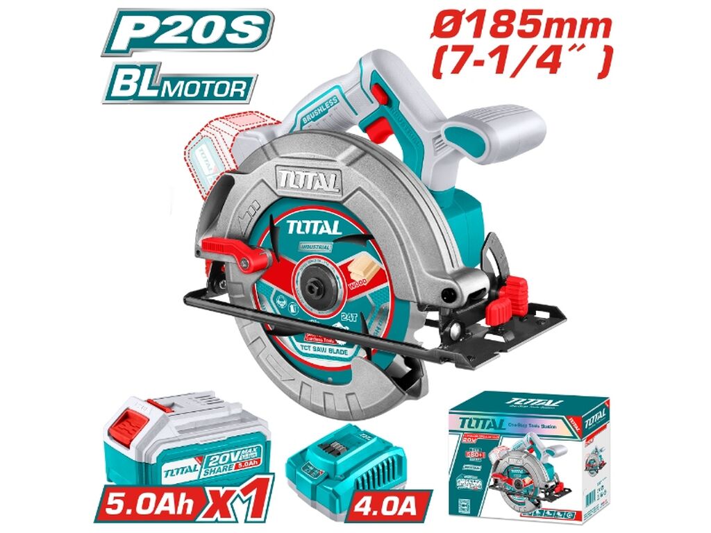 Total 20v P20s Cordless Circular Saw 185mm Kit Tsli18513.