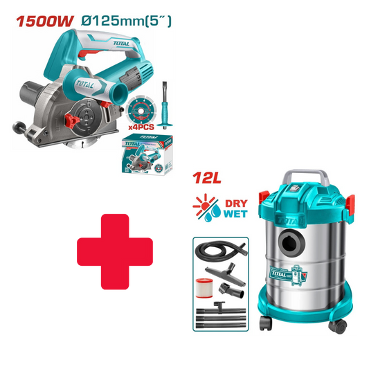 Total 125mm Wall Chaser & 800w Vacuum Combo Twlc1256+tvc14122 Combo