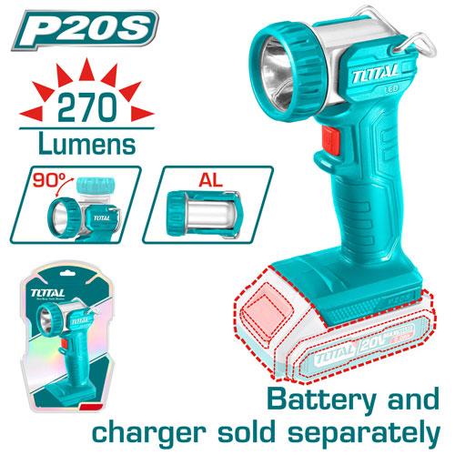 Total 20v P20s Cordless Work Lamp Torch Solo 270 Lumens Twli2038