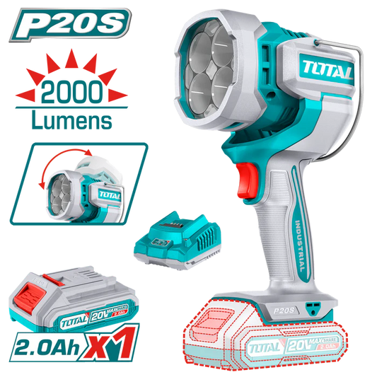 Total 20v P20s Cordless Work Lamp Torch Kit 2000 Lumens Twli20881