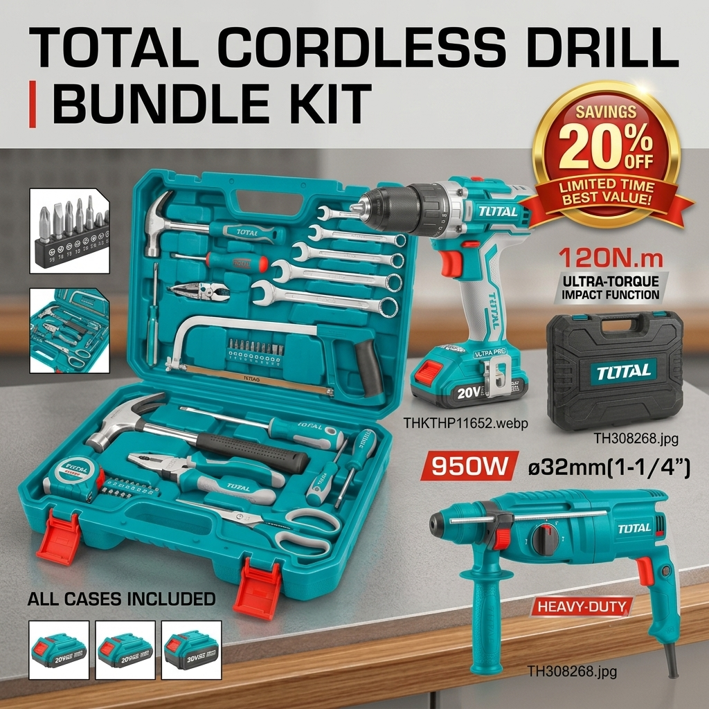 Total Cordless Double Drill Bundle Kit