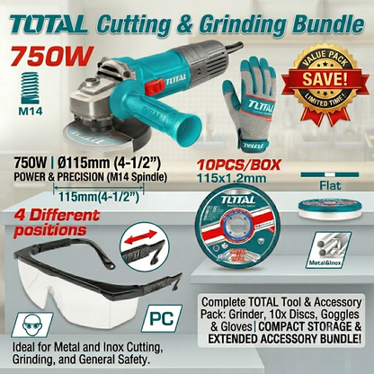 Total Angle Grinder + Protection Combo Deal RCP-CUT+GRIND750W