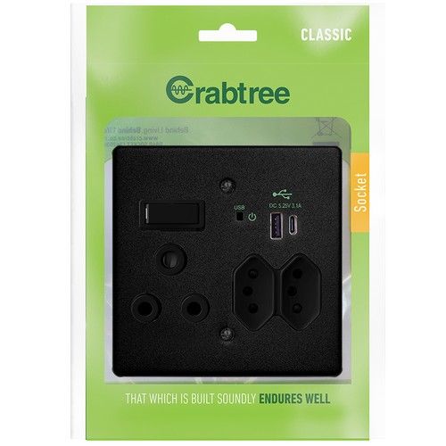 USB(A+C) Combo Socket 4x4 with FERRO GRAIN BLACK Coverplate