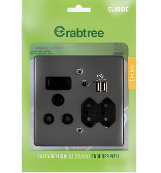 USB(A) Combo Socket 4x4 with Graphite Coverplate