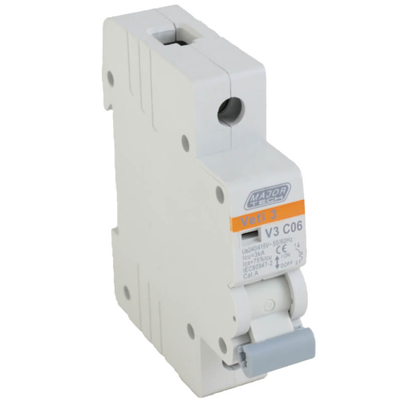 6A Single Pole Miniature Circuit Breaker (MCB) | C-Curve | 3kA | VETi