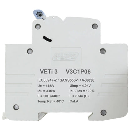 6A Single Pole Miniature Circuit Breaker (MCB) | C-Curve | 3kA | VETi