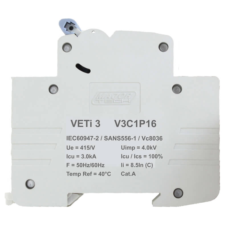 16A Single Pole Miniature Circuit Breaker (MCB) | C-Curve | 3kA | VETi