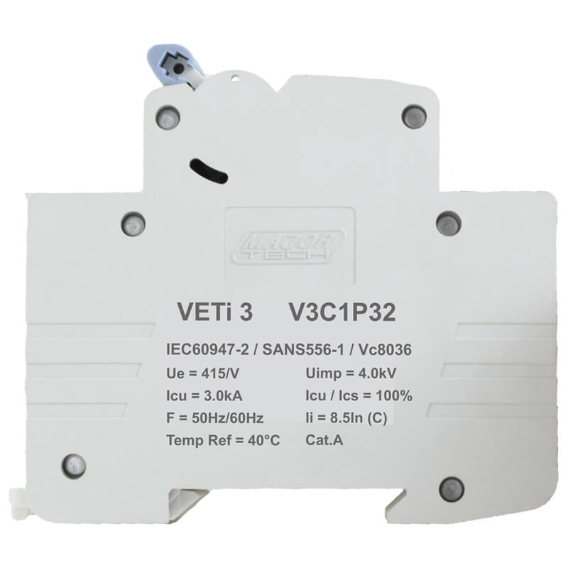 32A Single Pole Miniature Circuit Breaker (MCB) | C-Curve | 3kA | VETi