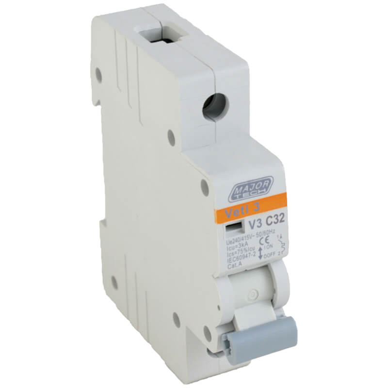 32A Single Pole Miniature Circuit Breaker (MCB) | C-Curve | 3kA | VETi