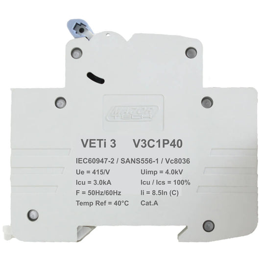 40A Single Pole Miniature Circuit Breaker (MCB) | C-Curve | 3kA | VETi
