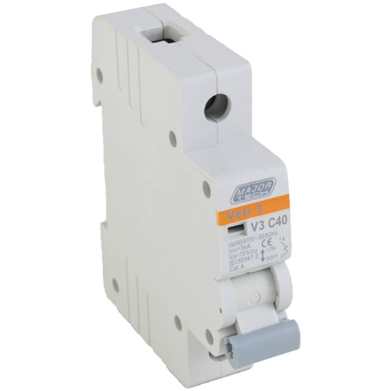 40A Single Pole Miniature Circuit Breaker (MCB) | C-Curve | 3kA | VETi