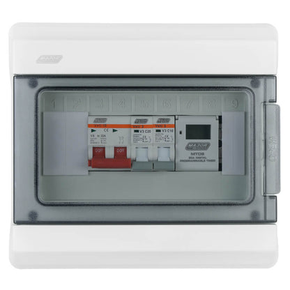 Populated Swimming Pool Distribution Board - IP66 Weatherproof 8-Way DB Board with Digital Timer
