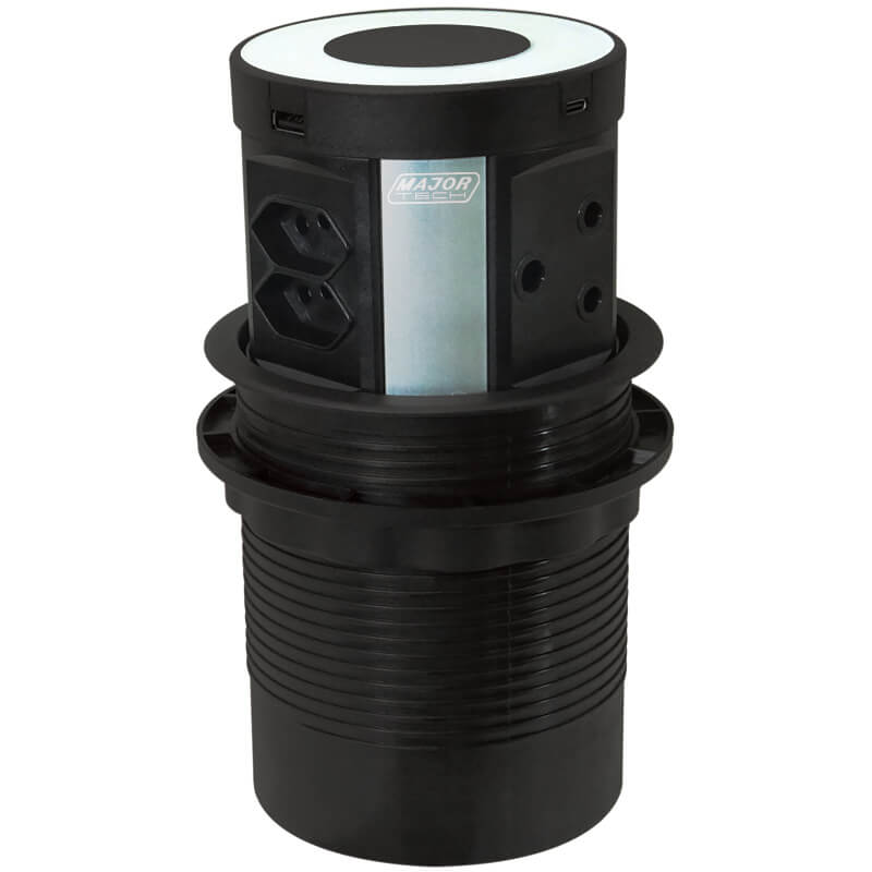 VETi Wireless Charging Pop-Up Power Tower | 6-Way Socket & 4-Way USB | Black Glass Top