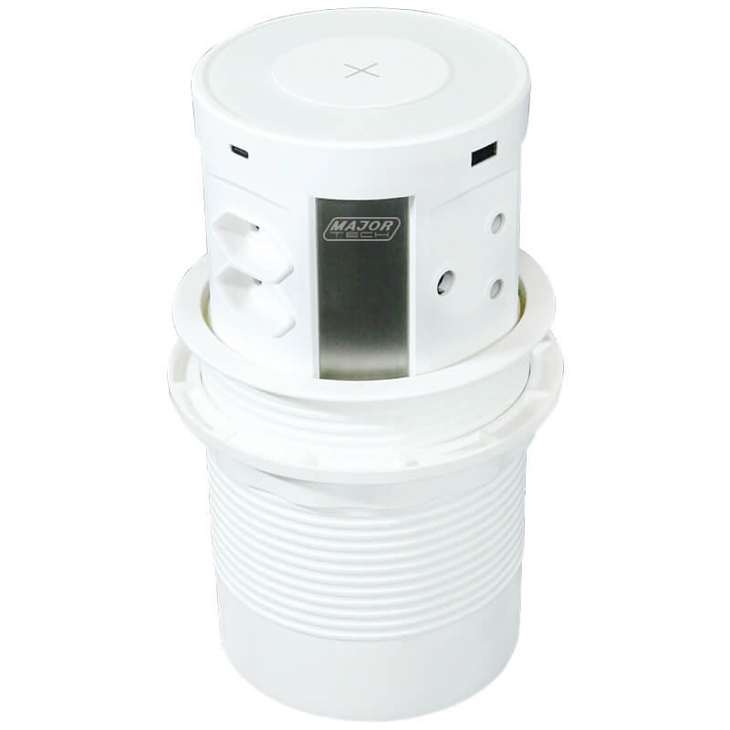 VETi Wireless Charging Pop-Up Power Tower | 6-Way Socket & 4-Way USB | White Glass Top
