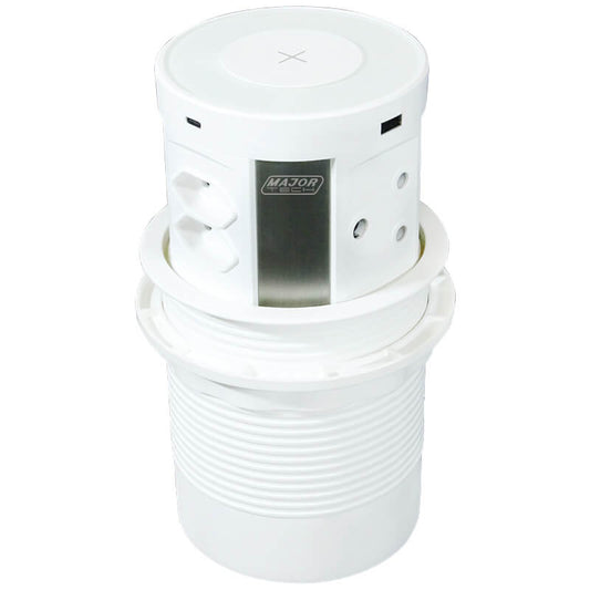 VETi Wireless Charging Pop-Up Power Tower | 6-Way Socket & 4-Way USB | White Glass Top