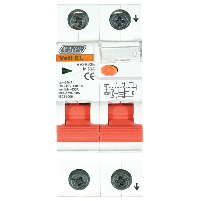 VETi 63A Double Pole Electronic Earth Leakage | VCB | DIN Rail Mounted