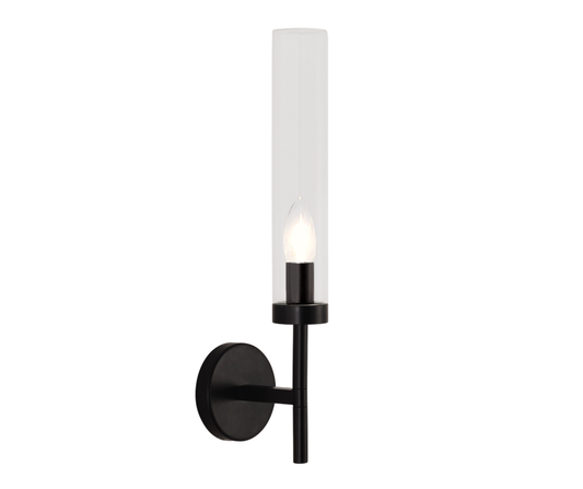 WB237 Bright Star BLACK GLASS WALL BRACKET 1XE14 BULB