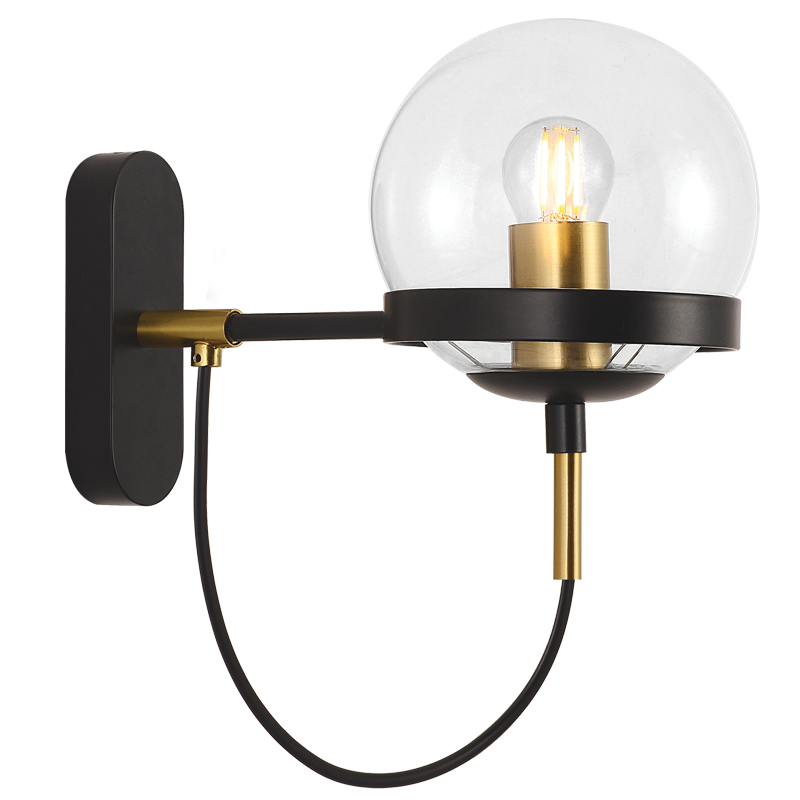 WB239 Bright Star BK/GD BLACK GLASS WALL LIGHT 1X60W ES