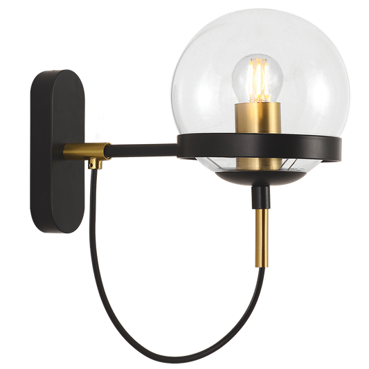 WB239 Bright Star BK/GD BLACK GLASS WALL LIGHT 1X60W ES