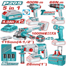 TOTAL 20V Brushless 5-Piece Combo Incl. 2x 4amp Batteries+Charger+Wheely Bag TCKL20592 Metal Chuck