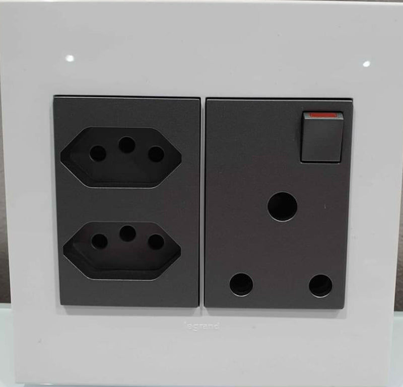Legrand 572566 Monoblock Magnesium with White Cover Plate 2x Euro, 1x RSA 4x4 Wall Socket