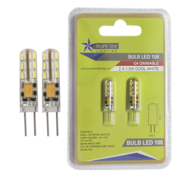 Bright Star BULB LED 108 G4 LED 1.5W 6000K COOL WHITE TWIN PACK