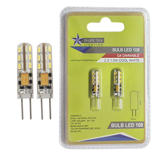 Bright Star BULB LED 108 G4 LED 1.5W 6000K COOL WHITE TWIN PACK