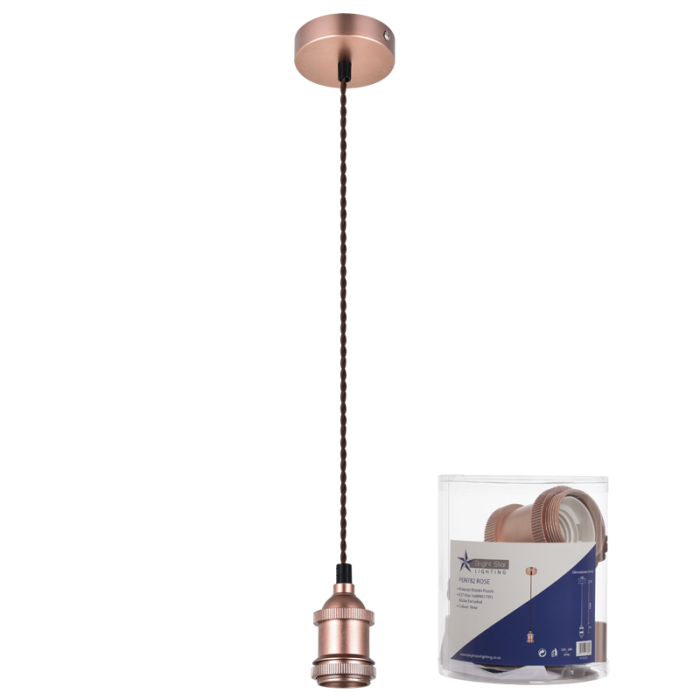 Bright Star PEN782 Rose Gold Colour Pendant with Brown Twist Cord