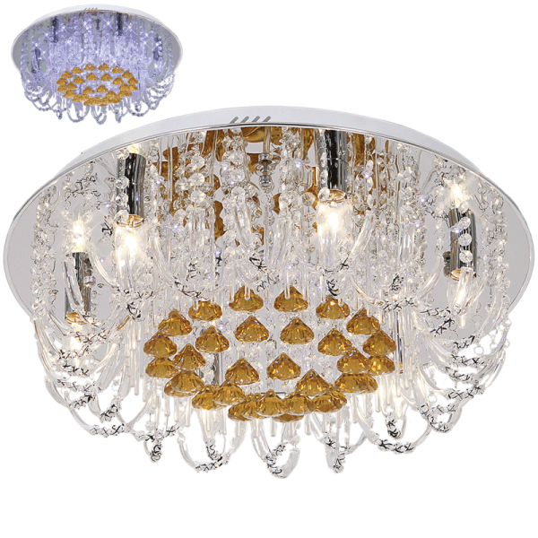 Bright Star Lighting CF2826/6 LED Polished Chrome Flush Mount Ceiling Fitting with Clear and Amber Crystals