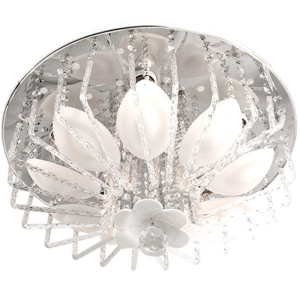 Bright Star Lighting CF319 CHR Polished Chrome LED Ceiling Fitting with Frosted Glass Acrylic Arms and Crystals