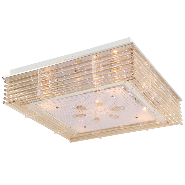 Bright Star Lighting CF320 CHR Polished Chrome LED Ceiling Fitting with Frosted Patterned Glass and Amber Crystal Rods