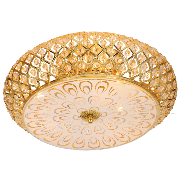 Bright Star Lighting CF480/3 GOLD Metal Base Fitting with Clear Acrylic Crystals and Patterned Glass