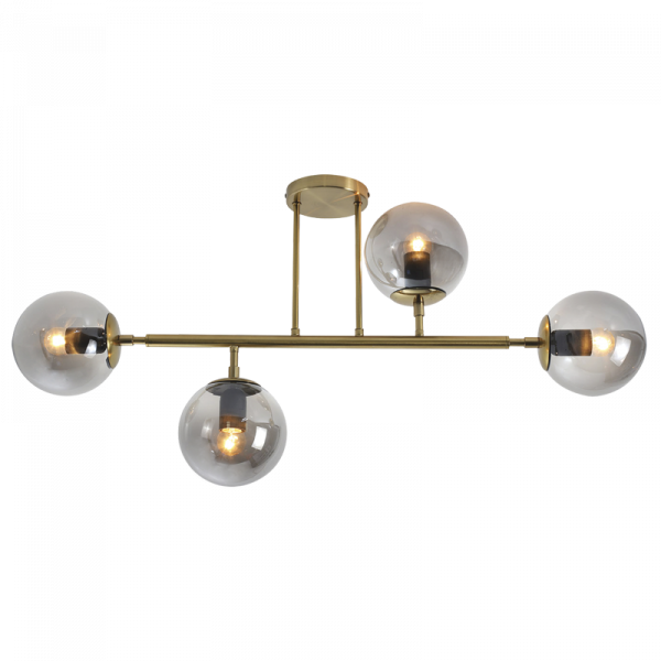 Bright Star Lighting CF560/4 GD/SM Satin Gold Metal Ceiling Fitting with Smoke Colour Glass