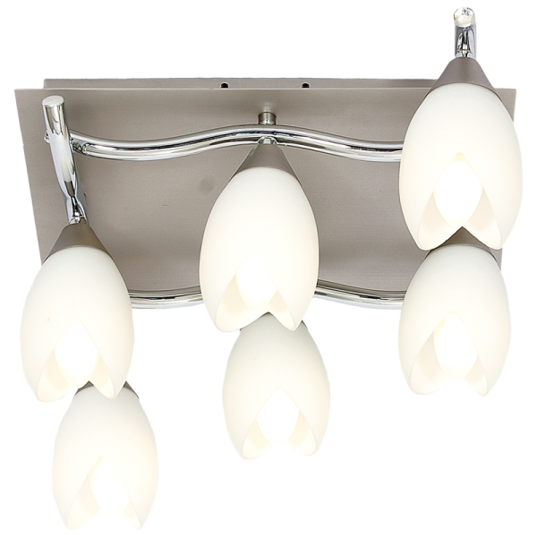Bright Star Lighting CF702/6 POL/CHR Satin Chrome and Polished Chrome Base Fitting with White Tulip Glass