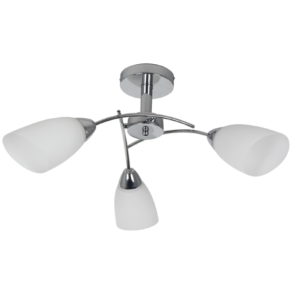 Bright Star Lighting CH019/3 SATIN Polished Chrome Chandelier with White Glass