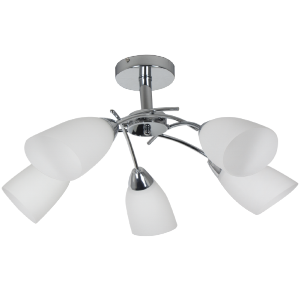 Bright Star Lighting CH019/5 SATIN Polished Chrome Chandelier with White Glass