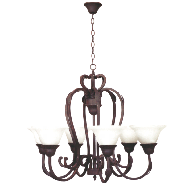 Bright Star Lighting CH067/6 RUST Wrought Iron Chandelier with Alabaster Glass