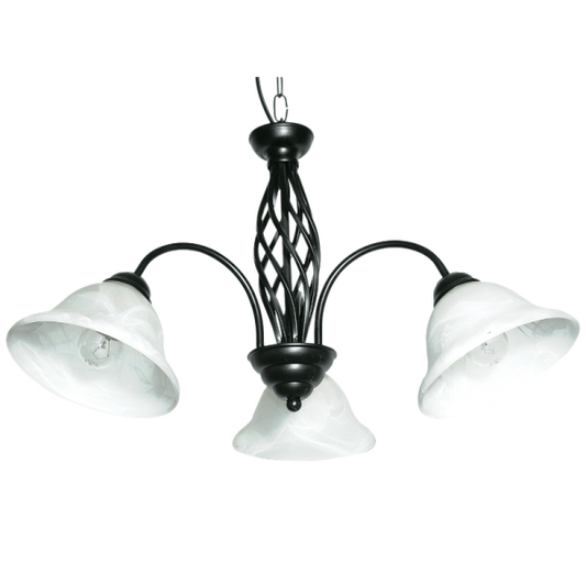 Bright Star CH1032/3 BLACK METAL BLK CHANDELIER ALABASTER GLASS 3X60W