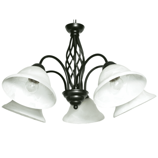 Bright Star CH1032/5 BLACK METAL BLK CHANDELIER ALABASTER GLASS 5X60W ES