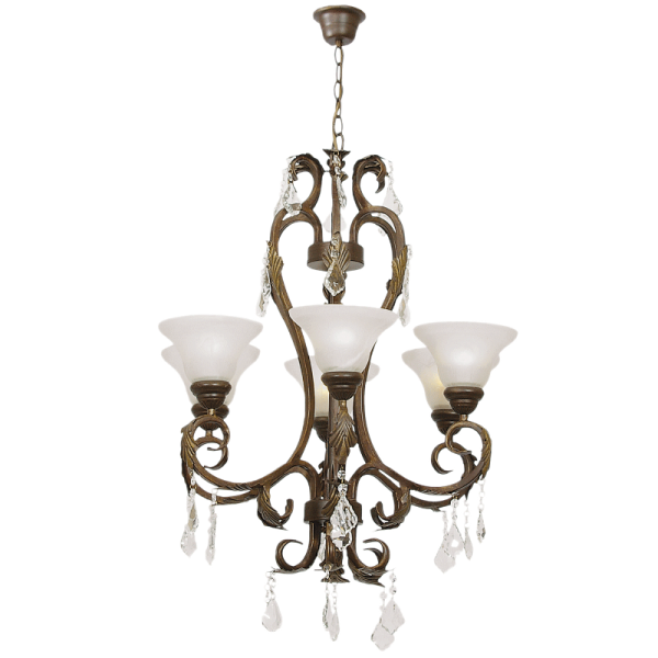 Bright Star Lighting CH1458/6 OLD GOLD Metal and Resin Chandelier with Crystals