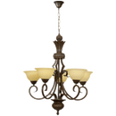 Bright Star Lighting CH1478/5 OLD GOLD Metal and Resin Chandelier with Brown Glass