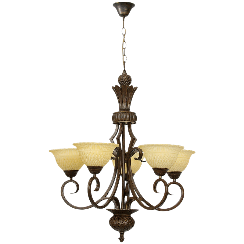 Bright Star Lighting CH1478/5 OLD GOLD Metal and Resin Chandelier with Brown Glass