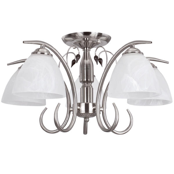 Bright Star Lighting CH179/5 SATIN Satin Chrome Chandelier with Alabaster Glass and Wood